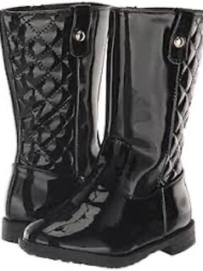 Gymboree Girls Black Patent Quilted Riding Boots Size 6